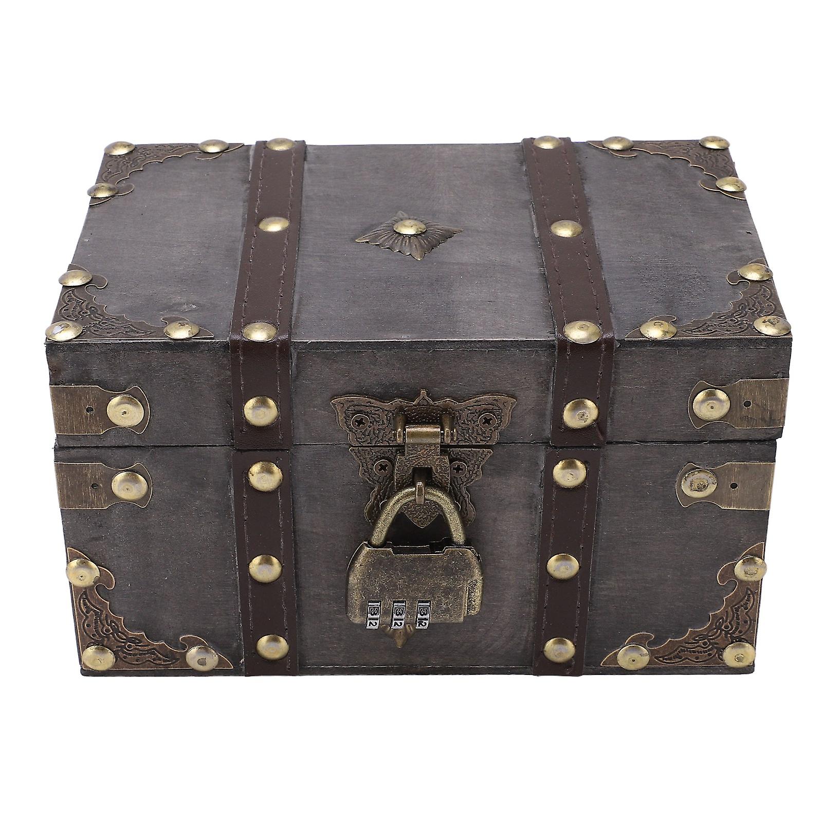 Coffre au trésor en bois de style vintage avec serrure codée et bascule en alliage, bois durable, large application, boîte à bijoux vintage