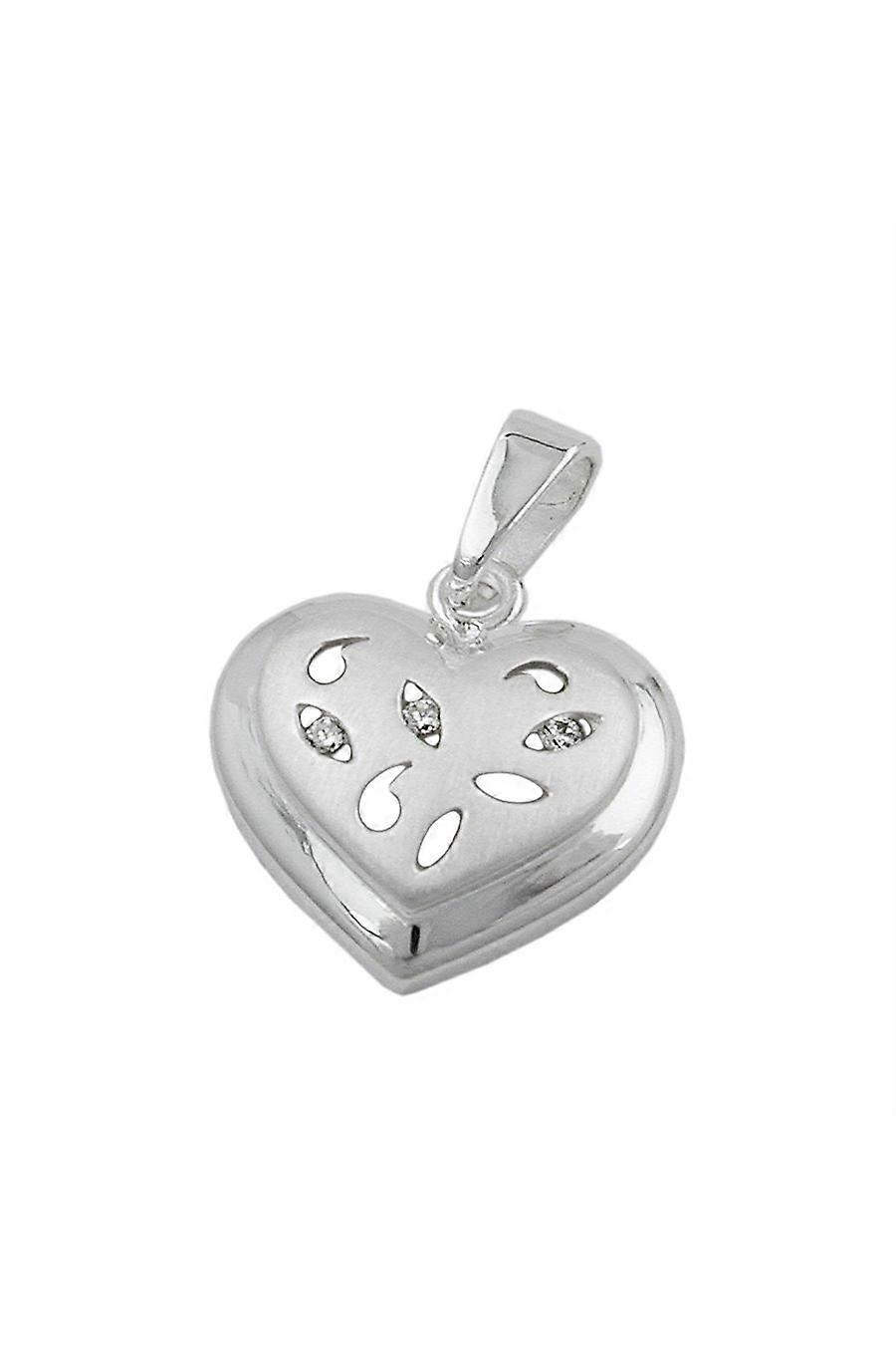 Pendant 14x14mm Heart With 3 Zirconias Matt Shiny Silver 925 - Gl93197