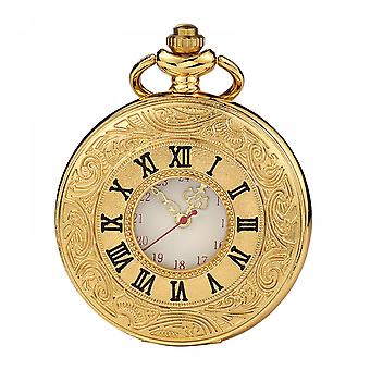 SBMLV-Vintage Reloj de bolsillo de cuarzo con escala de números romanos con cadenaGold