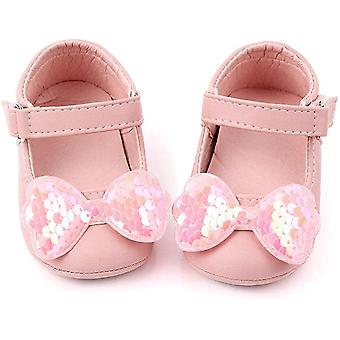 Veeki Baby Girls Boys Handmade Princess Flats Toddler First Walkers Soft PU Leather Non-Slip Crib Wedding Dress Shoes ----- Pink Rosette13cm