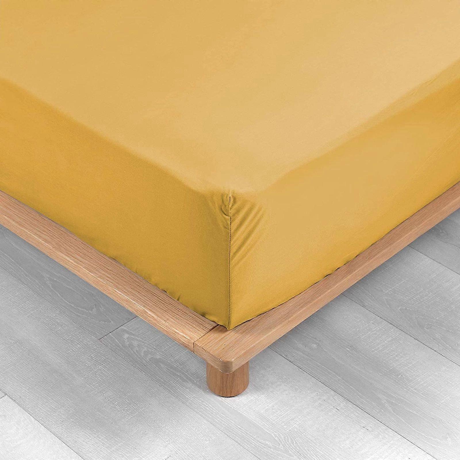 Yellow percale fitted sheet 140 x 190 cm with 30 cm cover
