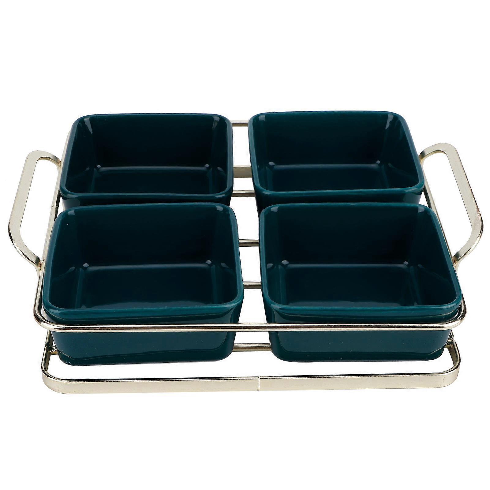 Serving Fruit Tray Ceramic Multi Grids Dessert Nut Snack Dish Rack Set for Party Decor Green4 Grids M
