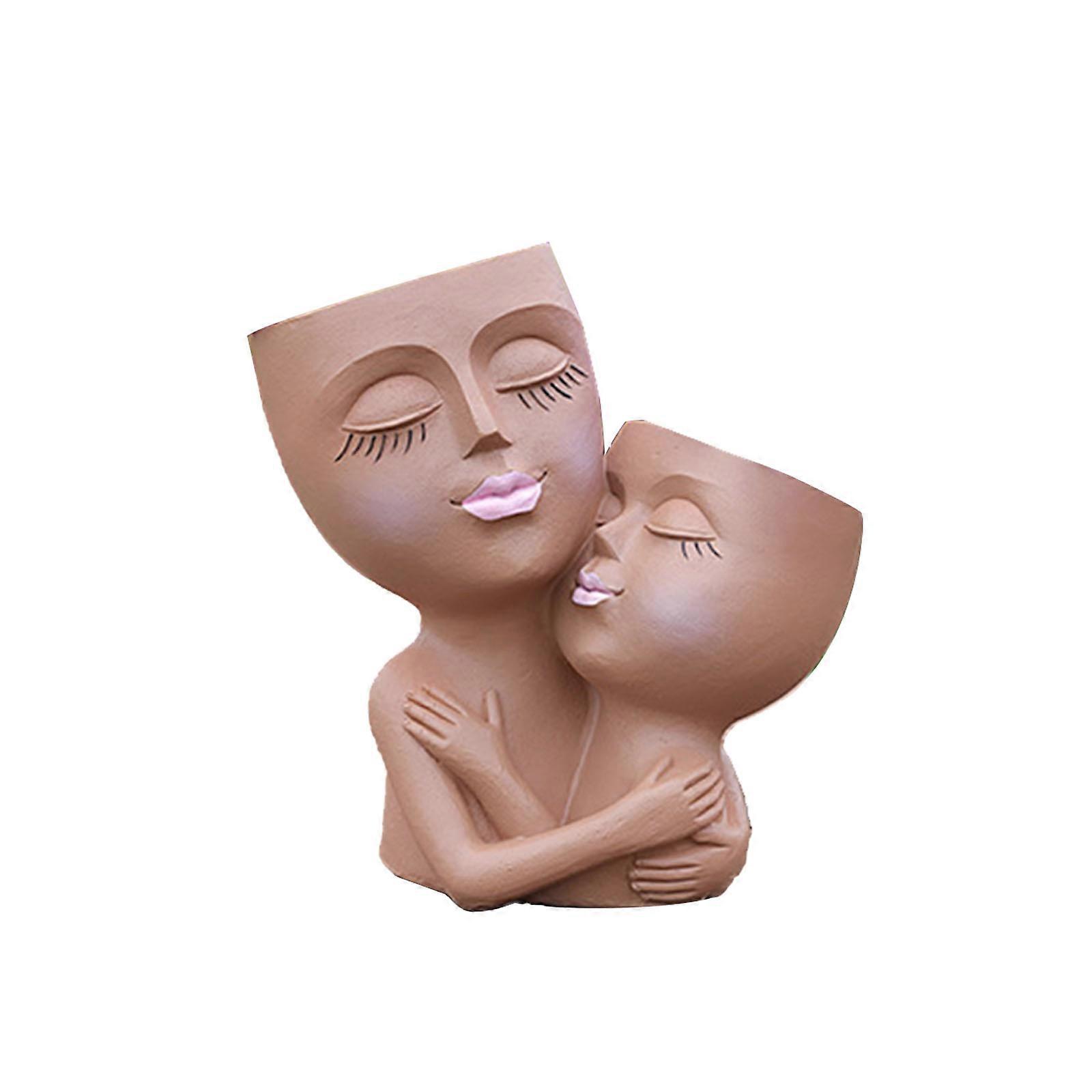 Kétfejű emberi virágcserép Gyanta kézművesség virágkötészet virágcserép