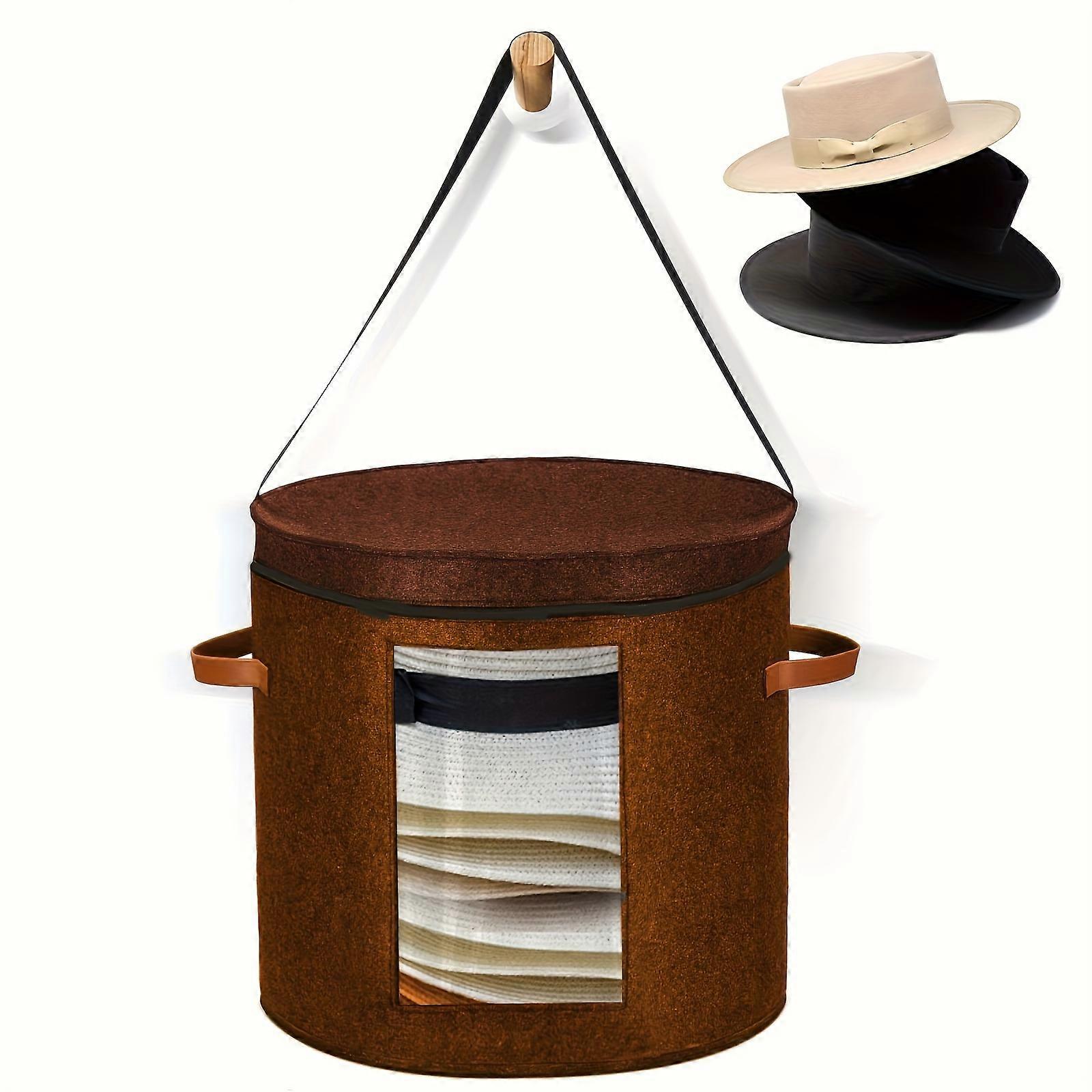 Rustic Large Hat Storage Box - Collapsible, Shoulder Strap, Dual Handles, Fabric, Lid, Travel Case with Dust Cover - Perfect for Home & Outdoor Use, I