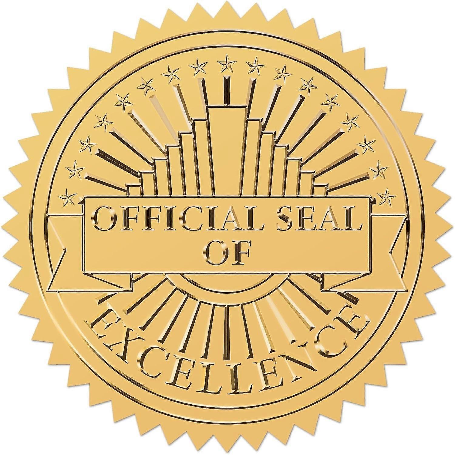 Official Seal Gold Foil Certificates Embossed Stickers 2" Self Adhesive Envelopes Seals Round Excellence Labels
