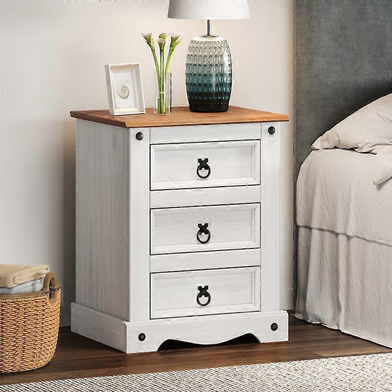 Corona White Medium 3 Drawer Bedside