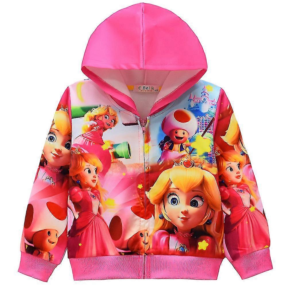 Super Mario Bros Princess Peach grafic print glugă haină casual cu mânecă lungă fermoar hanorac jachetă pentru copii fete