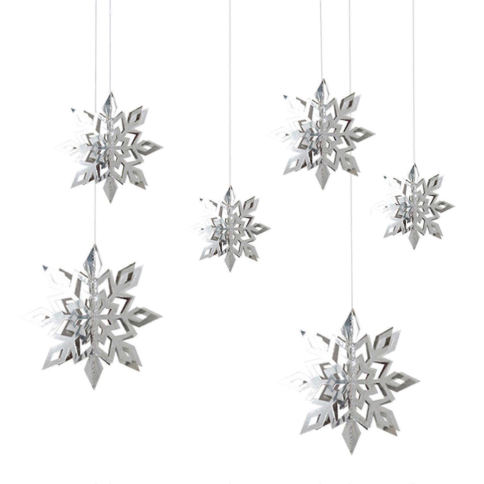 6Pcs 3D Holographic Snowflake Decorations Waterproof Glitter Paper Snowflakes Winter Home Decor for Christmas New Year's Birthday Parties