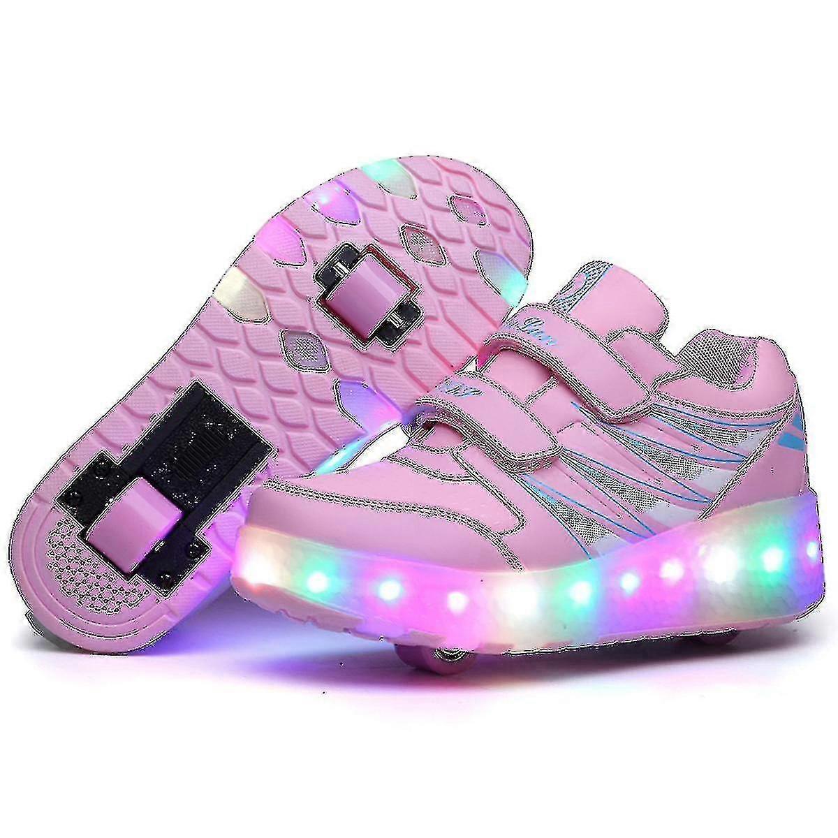 Led Light Up Roller Shoes Double Wheel Usb Rechargeable Skating Shoes