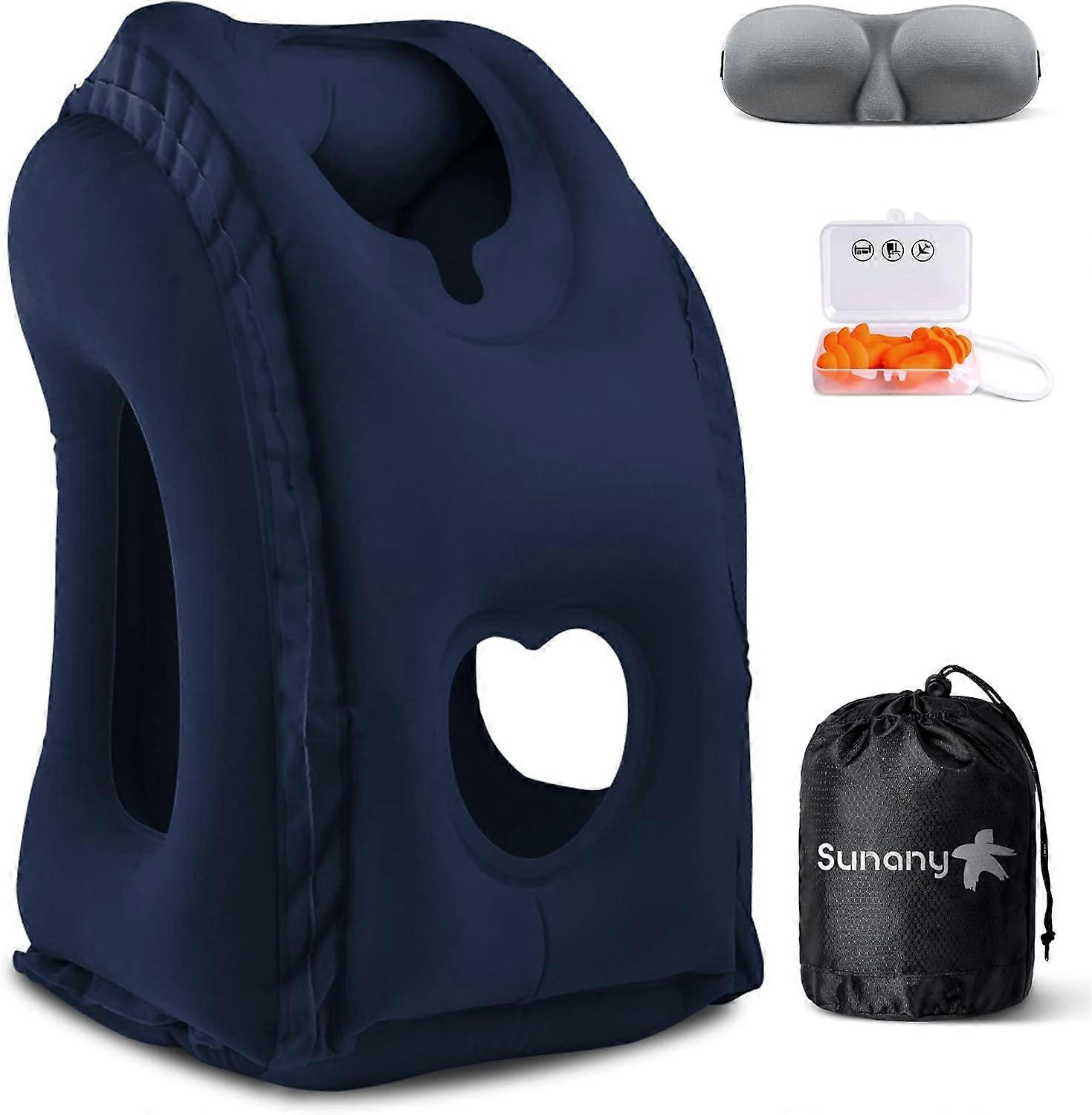 Sunany Travel Pillow, Inflatable Neck Pillow Used for Airplanes/Cars/Buses/Trains/Office Napping with Eye Mask/Earplugs (Balck)