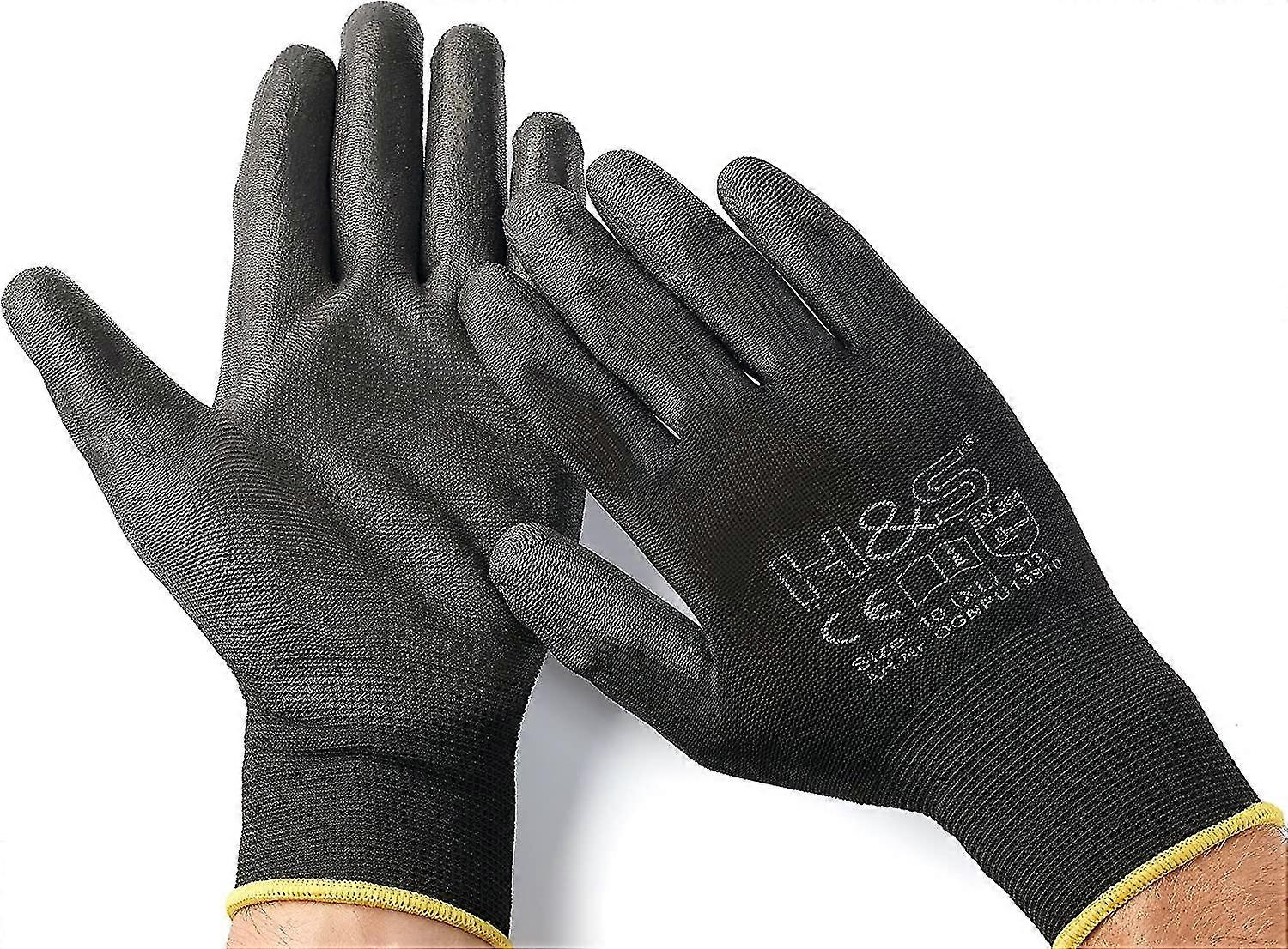 12 Pairs Of Work Gloves Per, Nylon, Pu Coated; Available In Xl X-large (10), Seamless, Versatile, Black