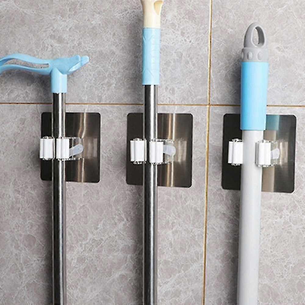 2pcs Self-adhesive Broom Mop Holder Space Saving Wall Suction Hook
