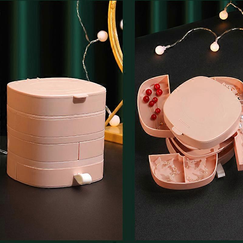 Jewelry Storage Box 4-Layer Rotating Jewelry Stand Small Items Container with Lid & Drawer Desktop