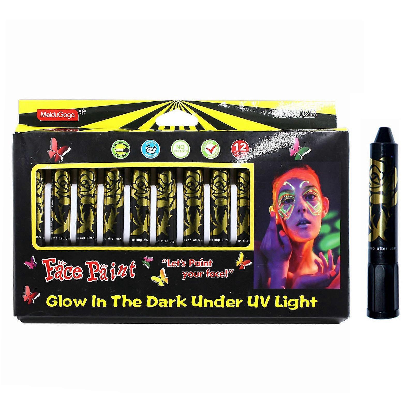 Glow in The Dark Face Paint Crayons Kit Neon Face and Body Paint Sticks Markers for Mardi Gras Halloween