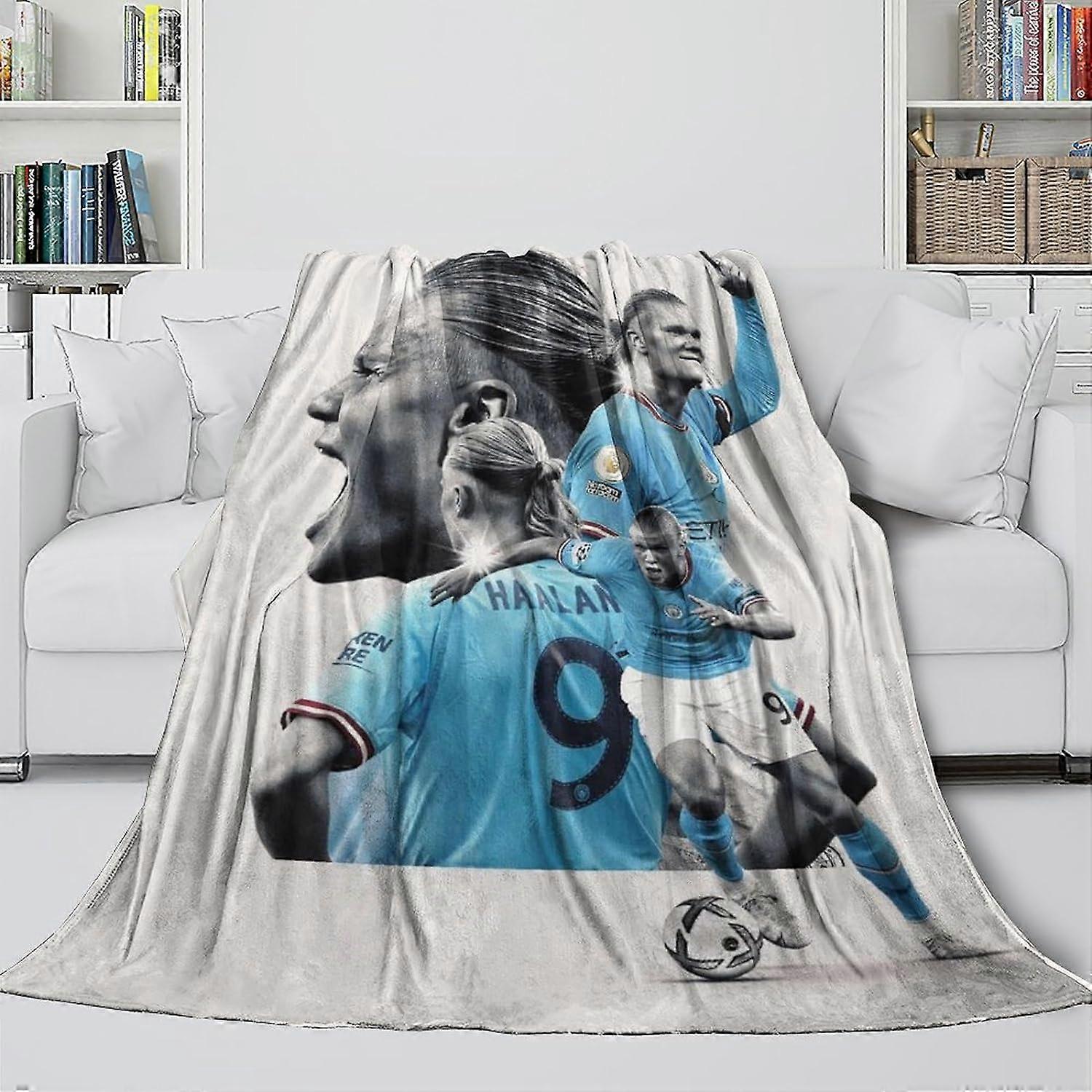 Haaland Soft Fuzzy Blanket - 3D-tryckt filt för barn pojkar vuxna - fotboll fleece plädar för säng soffa kontor spjälsäng - lämplig jul födelsedag p