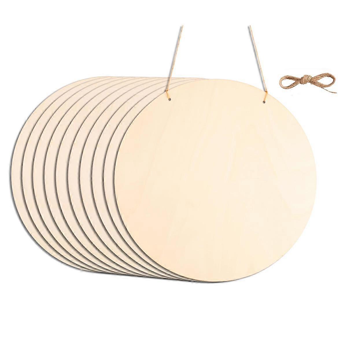 10Pcs 12Inch Wood Circles for Crafts, Unfinished Wood Blank Door Hanger Sign, DIY Wood Rounds for P