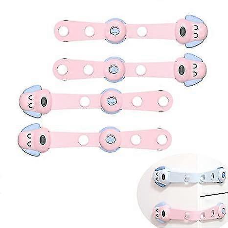 Wabjtam 4 Pcs Child Safety Strap Locks Multi-use, Toilet, Fridge, Oven And Trash Can No Drilling Required(pink)