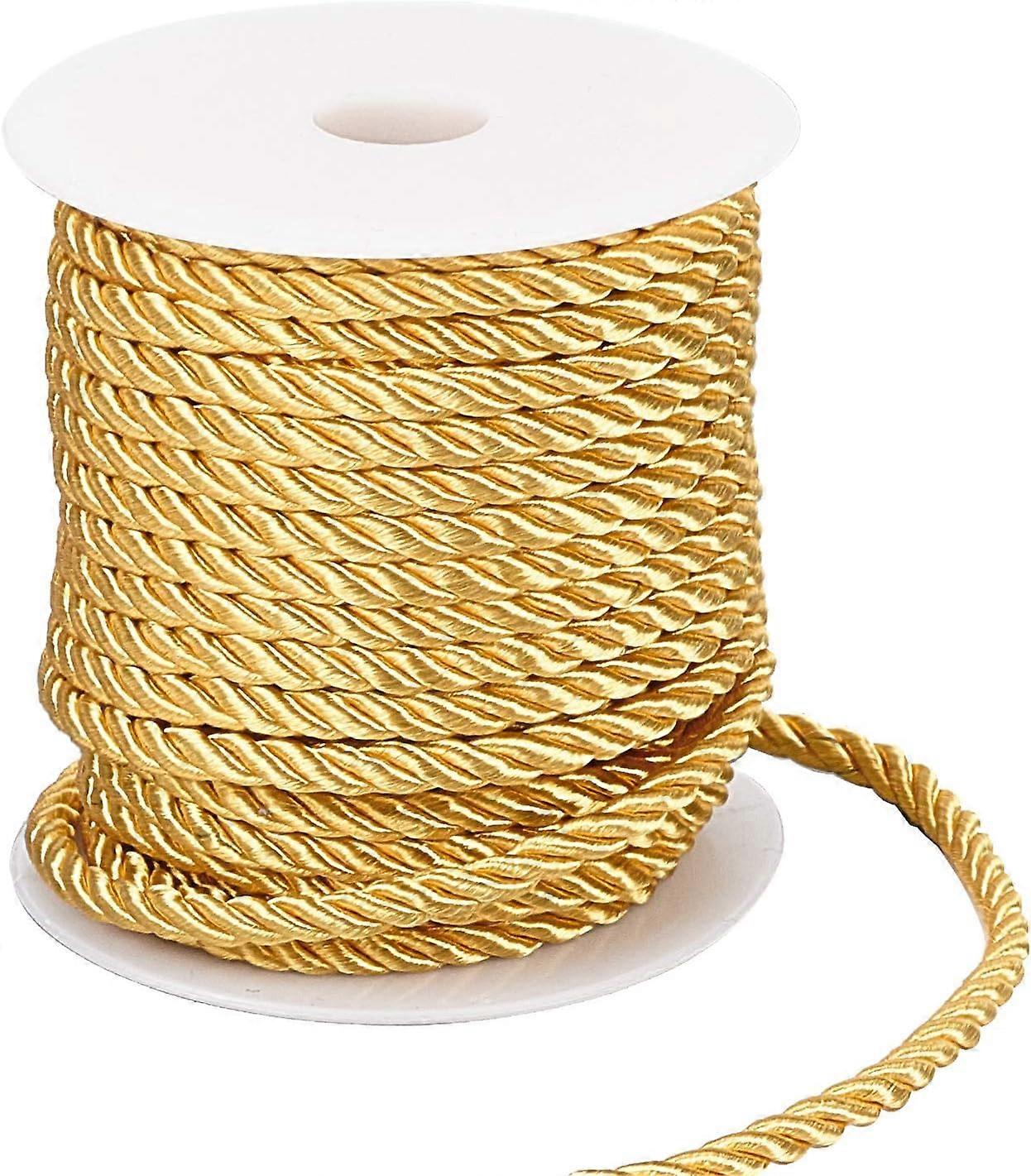 5mm Decorative Twisted Cord 3-Ply Gold Cord Polyester Silk Cord Graduation Cord Thread Shiny Viscose Cording for Home Dcor Embellish Costumes Christma