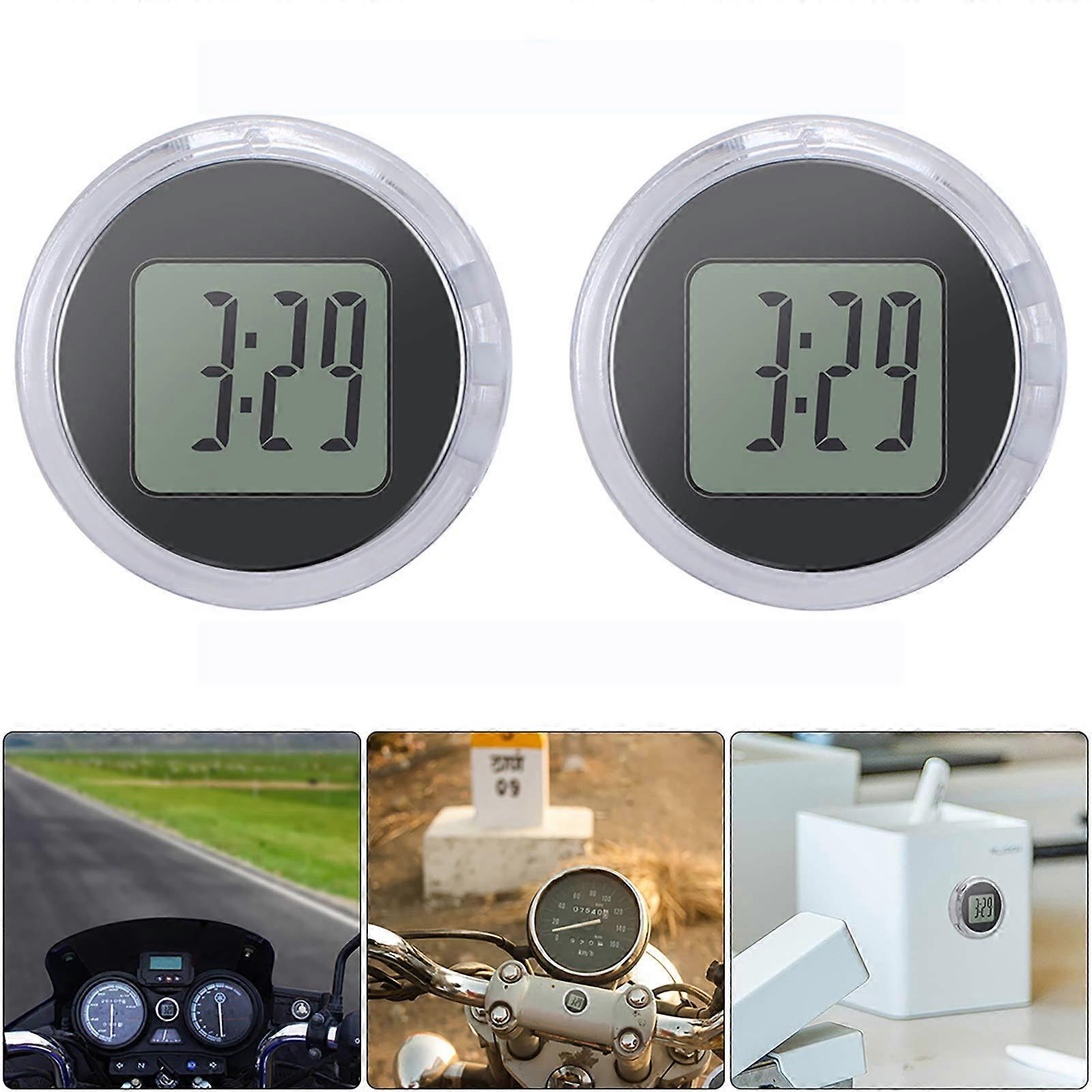 2-Pack Motorcycle Clock, Universal Digital Waterproof and Shockproof Stick On Motorcycle Clock, Stick On Digital Clock