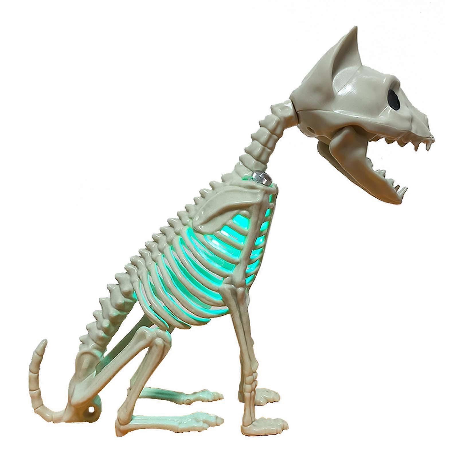Halloween Skeleton Cat Decoration LED Light-up Kitten Bones with Posable Joints Resin Tabletop Statues for Halloween Party Favors