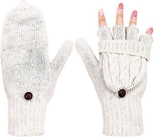 Damvinterhandskar Varma stickade ullvantar utan finger, konvertibla