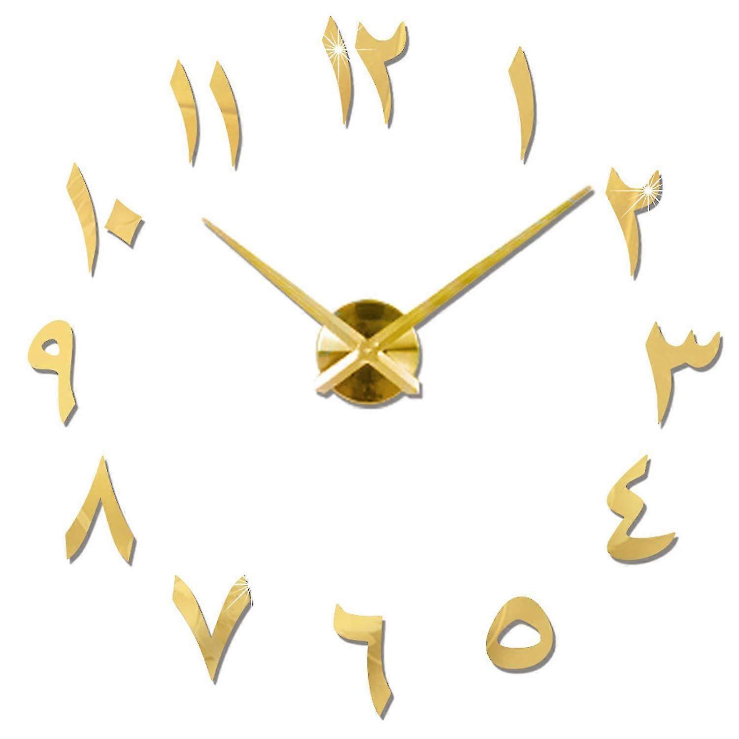 Large Modern Silent Diy Wall Clock 3d Sticker Home Office Decor Gift, (gold)