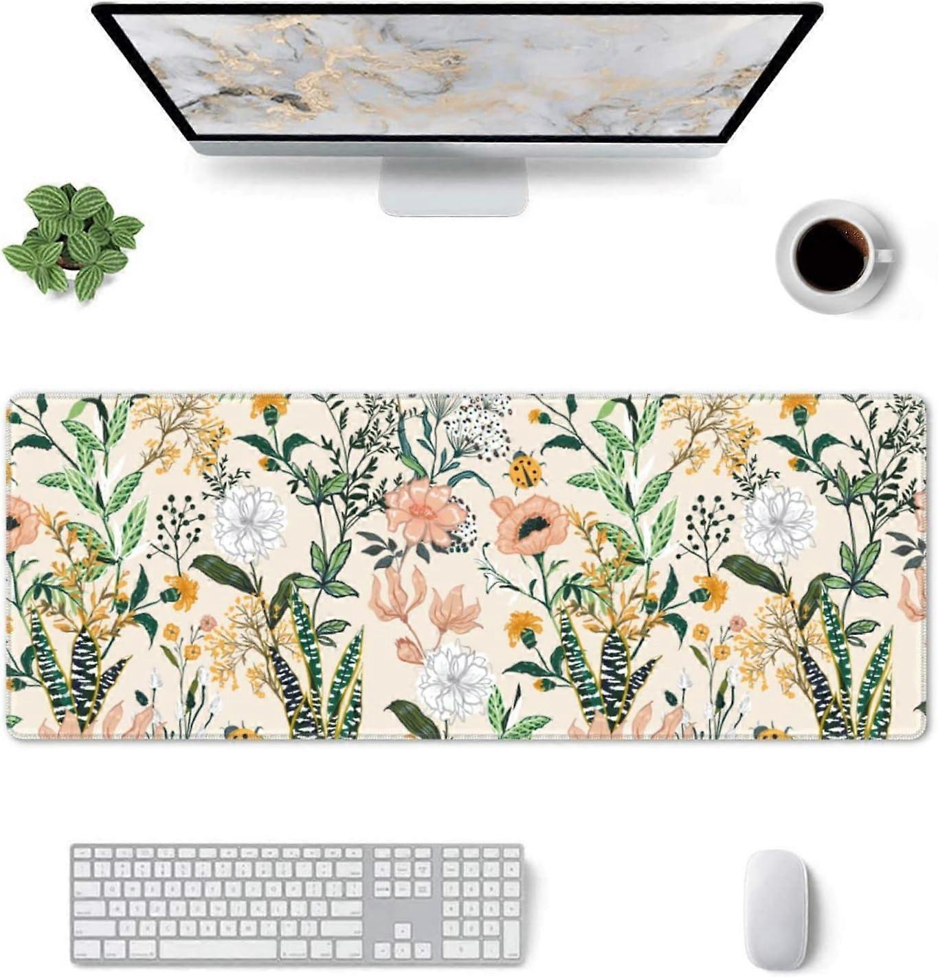 Floral Mouse Pad Stitched Edge XL Large Mousepad 31.5" X 12" Rubber Base Non Slip Desk Mat for Laptop Pc Computer Gaming