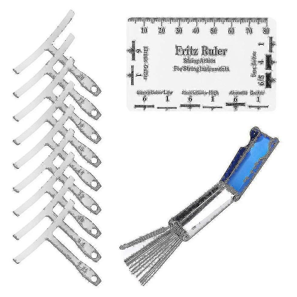 9pcs Understring Radius Gauge + String Action Ruler Gauge Tool + Guitar Bridge Saddle Nut Files Set