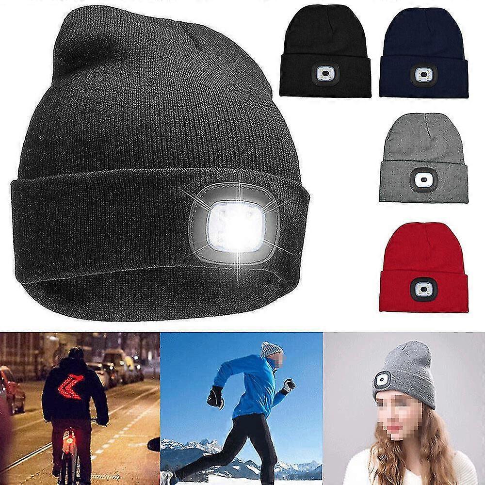 Led Beanie Hat With Usb Rechargeable Battery Unisex High Powered Head Lamp Light
