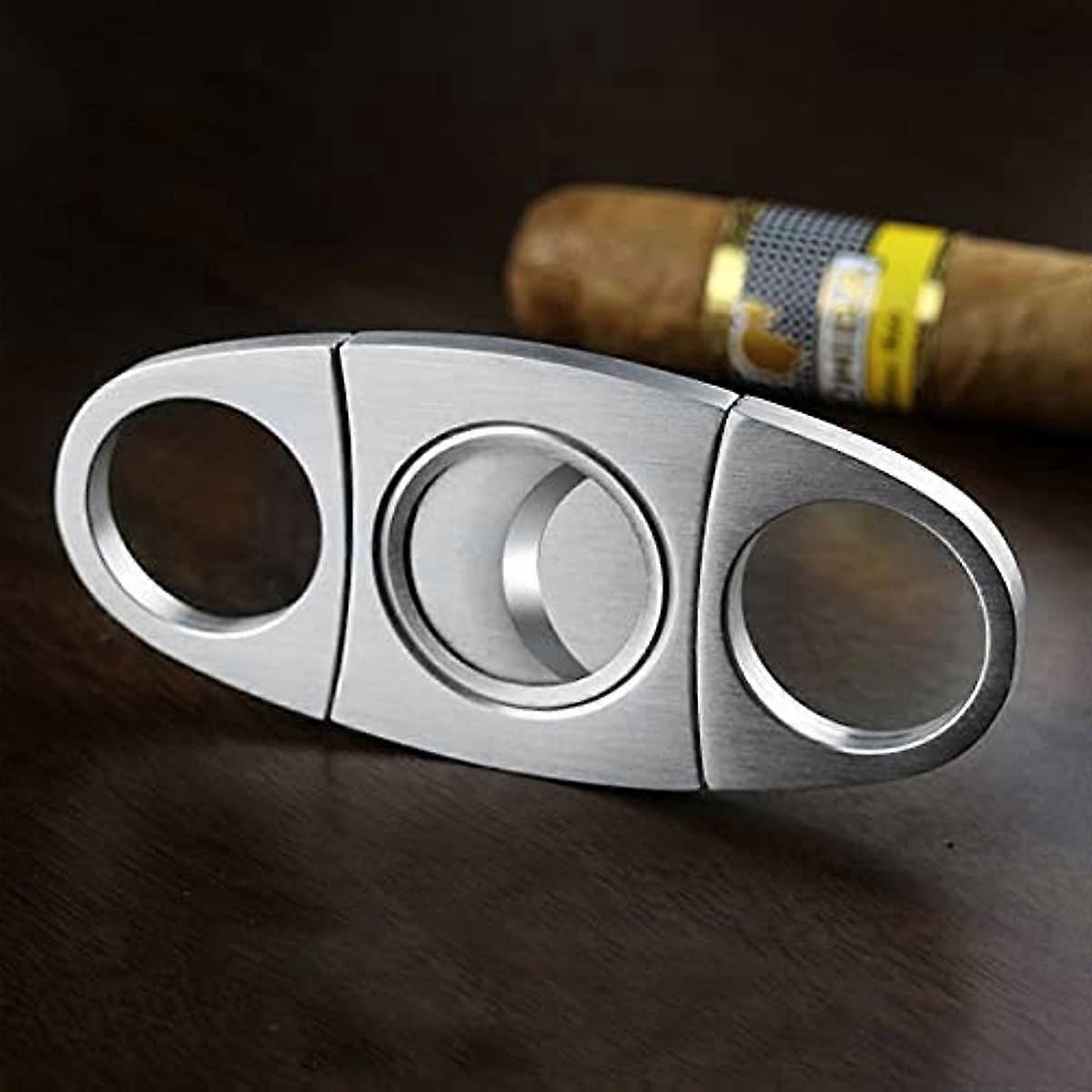 Cigar Cutter Stainless Steel Pocket Cigar Cutter Double Blades Cigar Guillotine Portable Cigar Scissors Oval Scissors Cigar Accessories Suitable for M