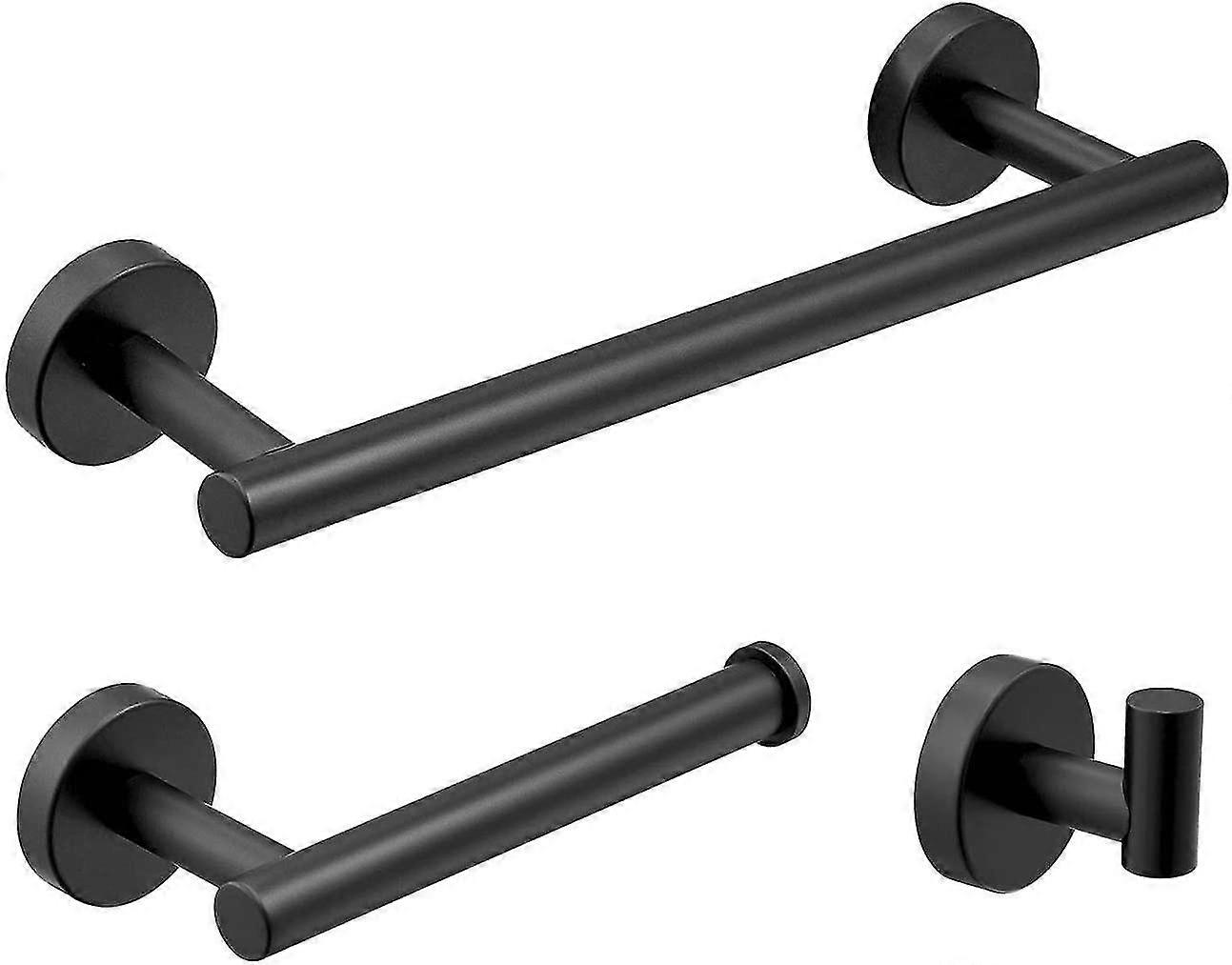 Set Of 3 Bathroom Accessories, 30cm Towel Rack, Toilet Flavor, Hook Compatible With Bathrobes, Matt Black