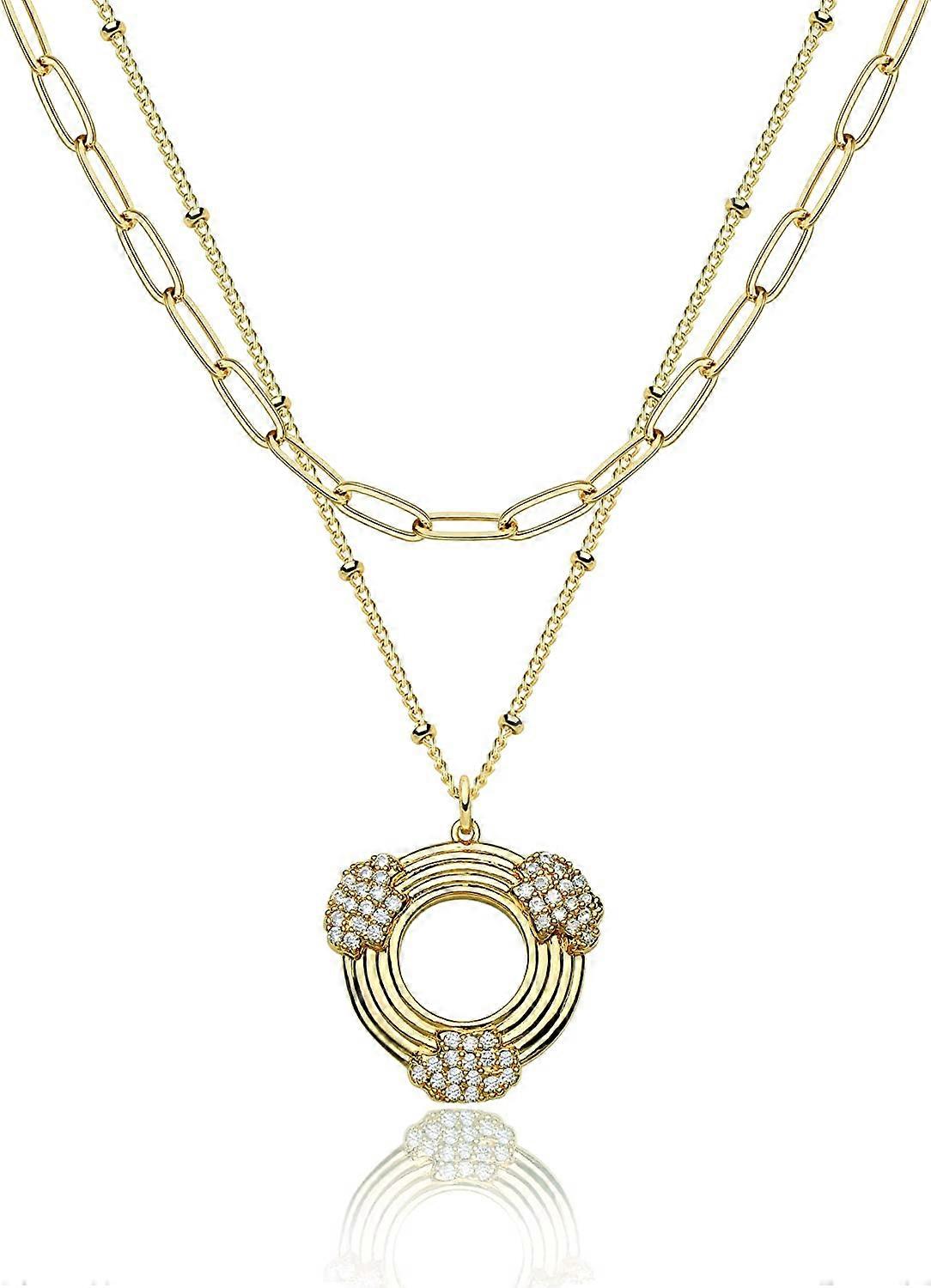 Collier multicouche plaqué or 14 carats avec pendentif en forme de pièce de monnaie