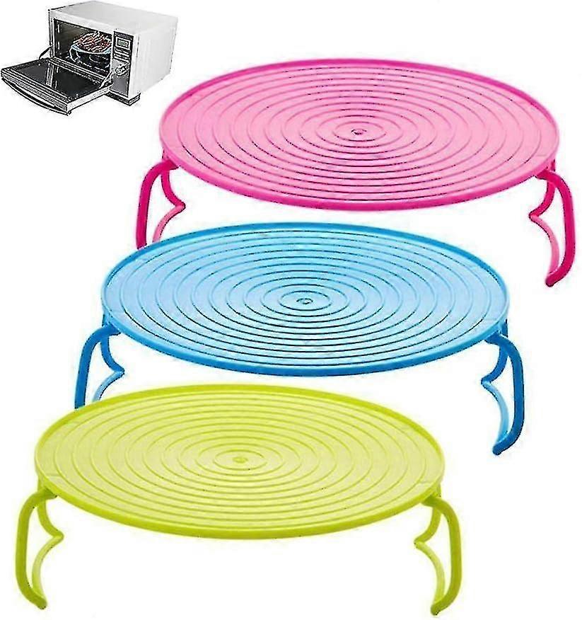 Microwave Steamer Rack Plastic Plate Stacker Round Baking Oven Tray Grill