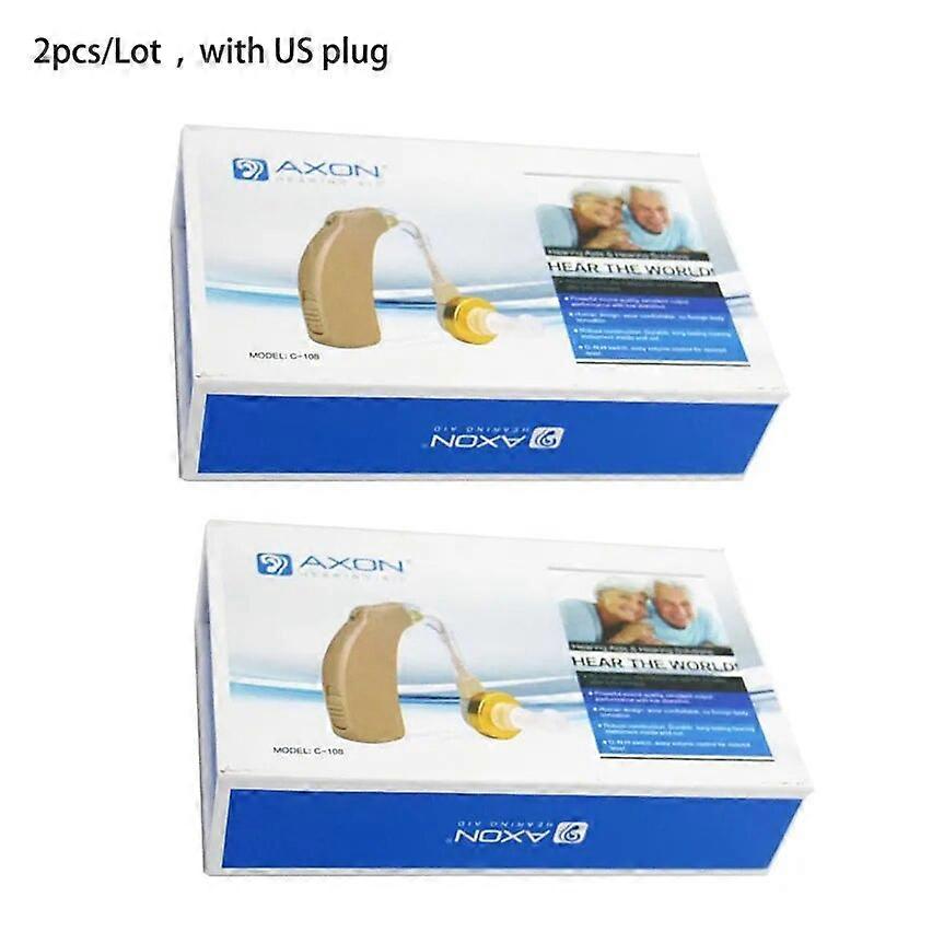 Los 2pcs AXON C-108 Wiederaufladbare HdO-Hörgeräte-Analog-Sound-Sprachverstärker O-N-H-Einstellung Taubohr-Pflegegerät C108