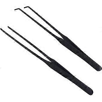 Aquarium Tweezers Stainless Steel Straight and Curved Tweezers Set for Fish Tank Aquatic Plants Long Handle Reptile Feeding Tongs 10.5 inch Black