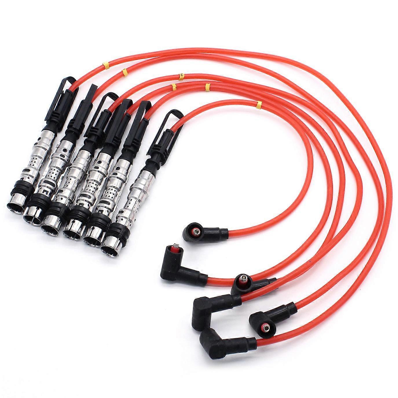 6Pcs Ignition Coil Plugs Wires Cable Red for Golf III Corrado VR6 2.8 2.9 AAA ABV with Puller 02190