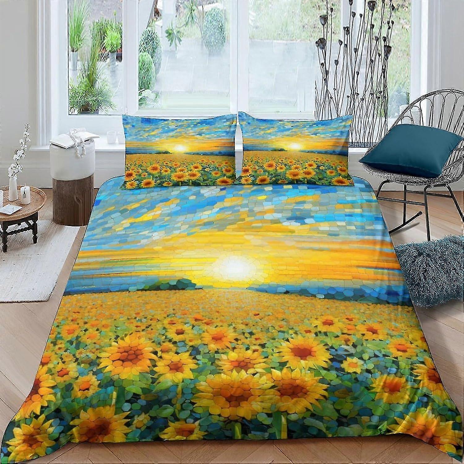 o5773 Lençóis Girassol 3D Impresso Conjunto de Cama para Crianças Adolescentes Conjunto de Capa de Edredão com Fronha Capa de Colcha de Microfibra com Fecho de Zíper Doubl