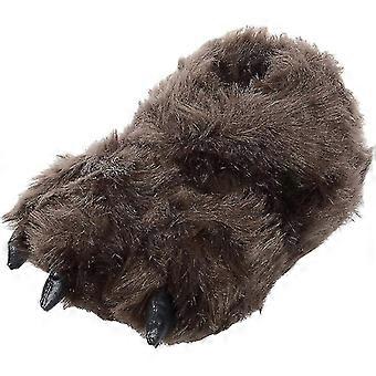 Men's Comfortable Bear Feet Hibernation Wearing Fluffy Novelty Slippers - Uk Size 10 Brown-ZZY