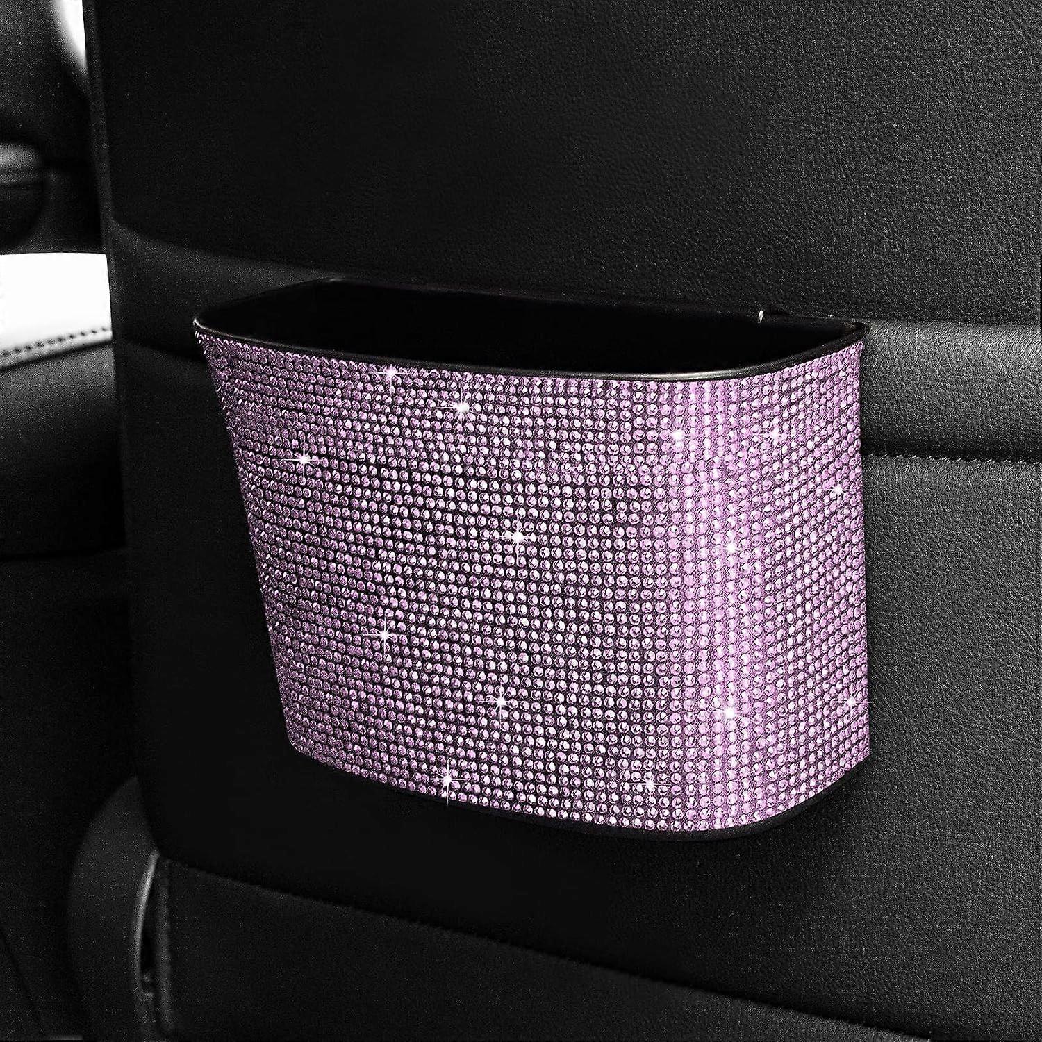 Car Trash Can Bling Crystal Auto Storage Pockets,100% Leak Proof Car Trash Container Car Garbage Bag Hanging