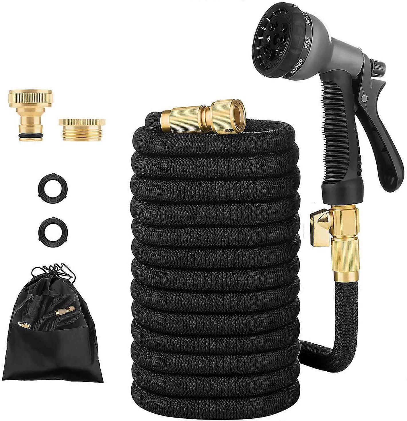 Expandable Garden Hose, 15M/50FT Retractable Hose 3/4" & 1/2" EU Standard Solid Brass Fittings Flexible Water Hose with Shut Off Valve 8 Function Spra