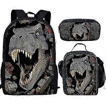 Conjunto de mochila infantil KINZON Cool Dinosaur com bolsa escolar, lancheira e estojo para lápis