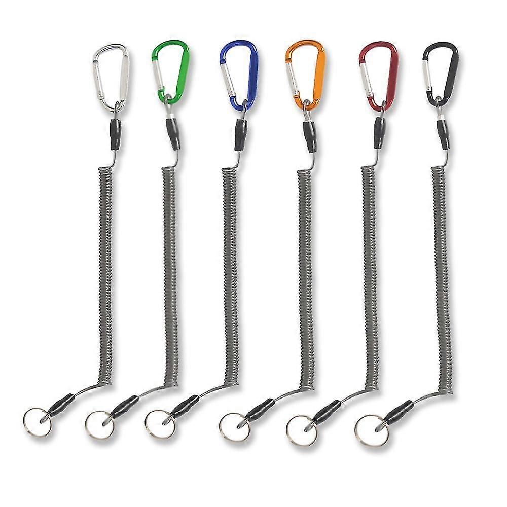 6 Pcs Fishing Lanyards, Fishing Tools Safety Elastic Rope Multicolor Coiled Retractable Safety Ropes With Carabiner Random Color