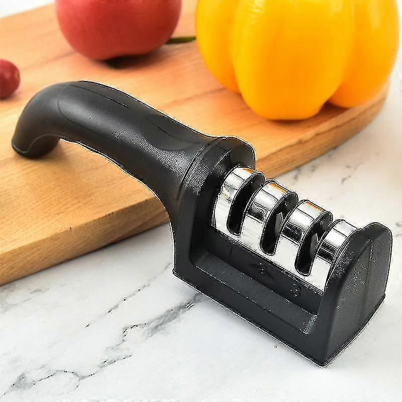 Kitchen 3-segment Knife Sharpener Household Multi-functional Hand-held Three-purpose Black Sharpening Stone Jd4