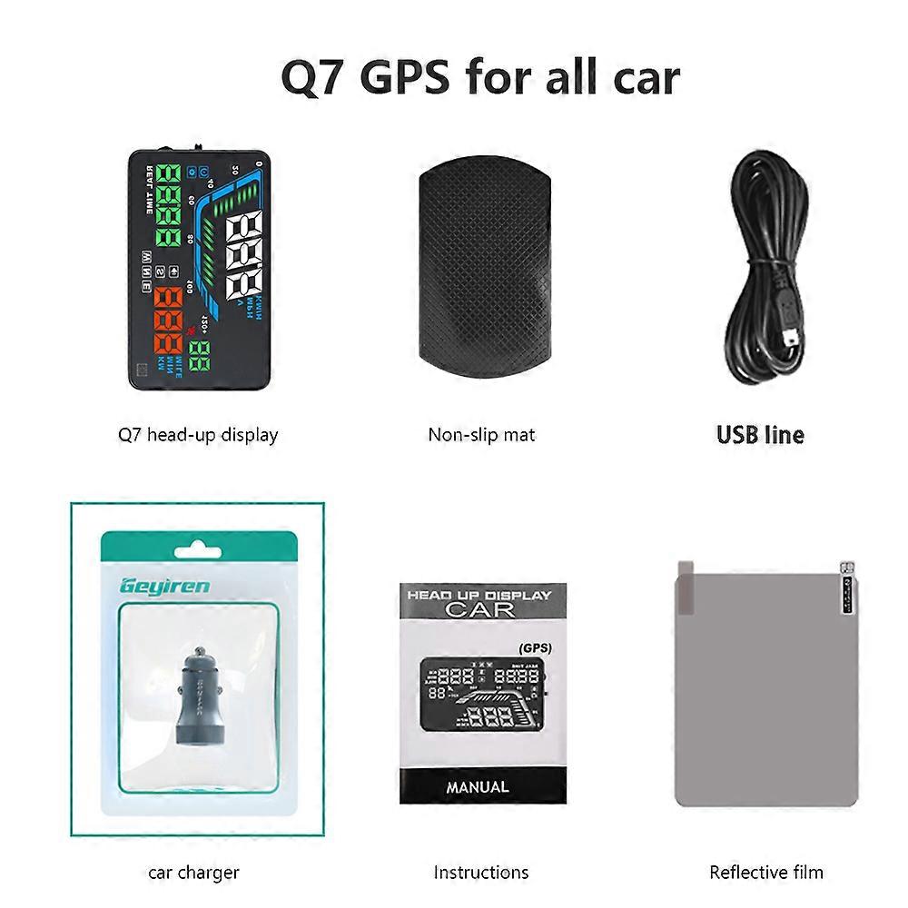 Geyiren Q7 GPS HUD Digital Speedometer Windshore Display Mileage Time Altitude MPH KMH Projector Head-up Display Fit All Cars