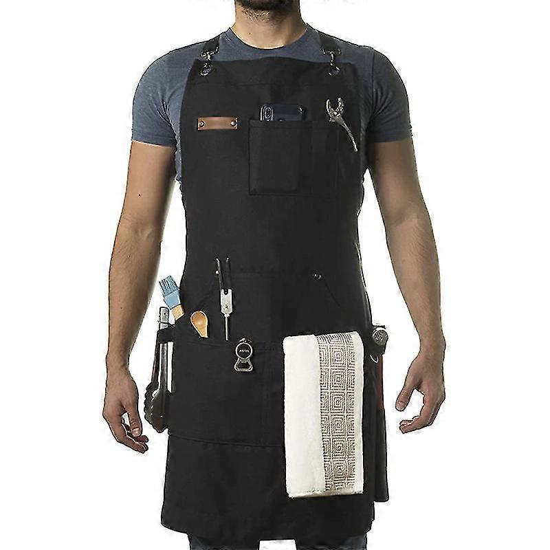 Chef, Bbq And Work Apron With Bottle Opener And Hand Towel - Durable 10oz Cotton Canvas, Brass Hardware And Cross Back Straps - Snngv