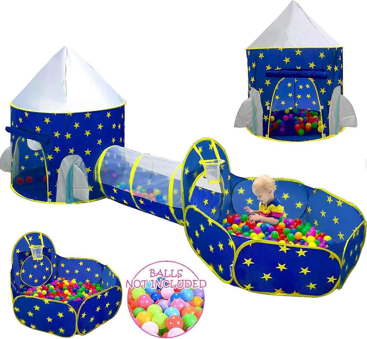 3pc Kids Play Tent with Ball Pit, Crawl Tunnel, Basket Hoop