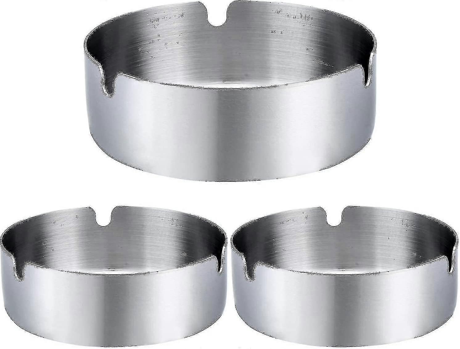 3pcs Ashtray Tabletop Round Stainless Steel Ash Tray