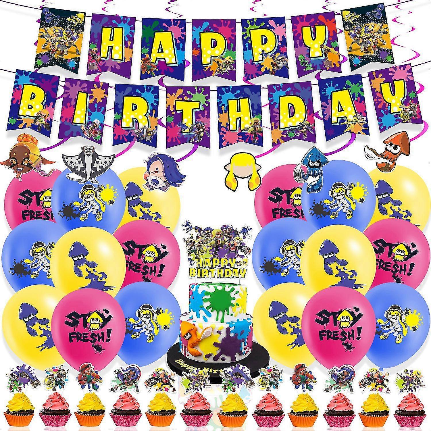 Jet Set 3 Themed Birthday Party Decorations Splatoon 3 Pull Tab Cake Insert Balloon Spiral Charm