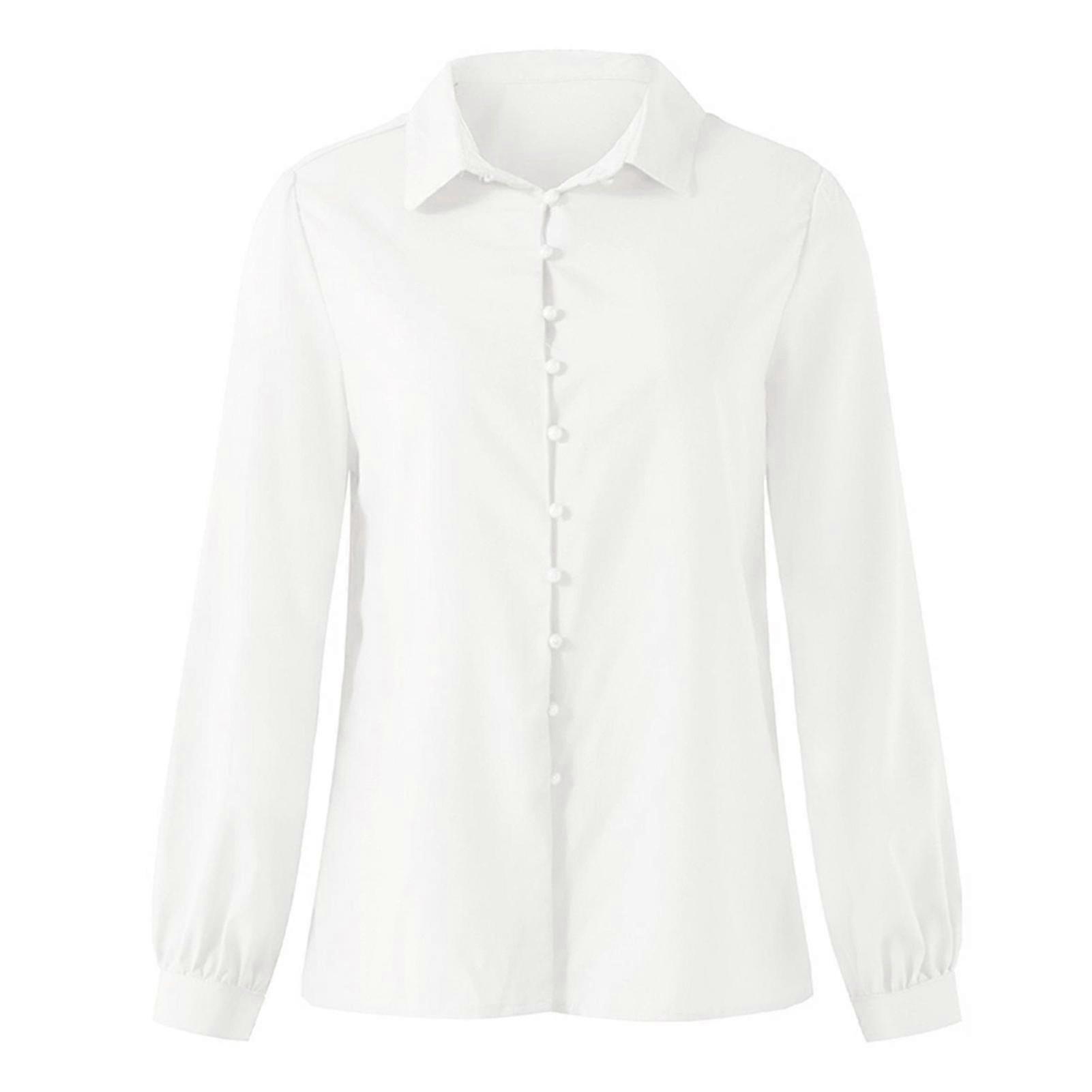 Solid Soft Women Blouse Long Sleeves Vacation Lapel Neck Comfortable Button Down