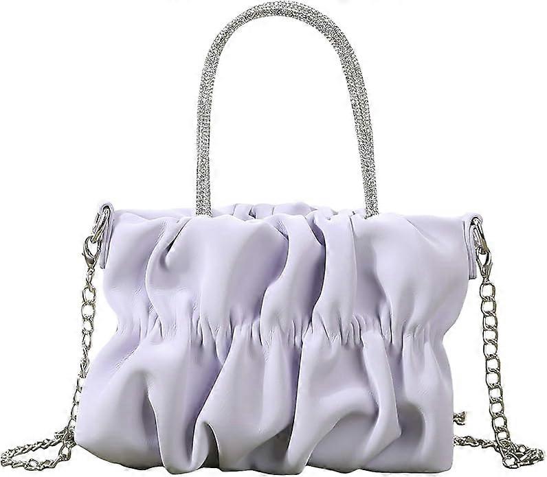 Women's Ruched Chain Strap Handbag Double Handle Zipper Square Bag Solid Minimalist Satchel Bag